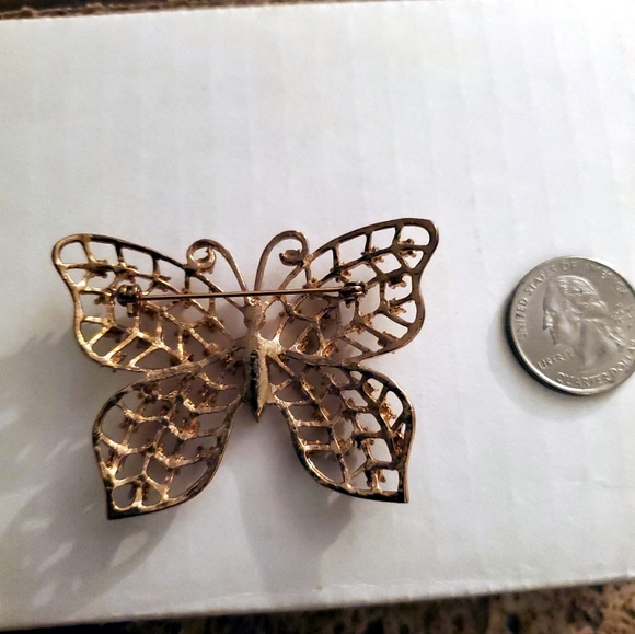 Vintage Rose Gold Rhinestone Butterfly Pin Brooche - Picture 3 of 3